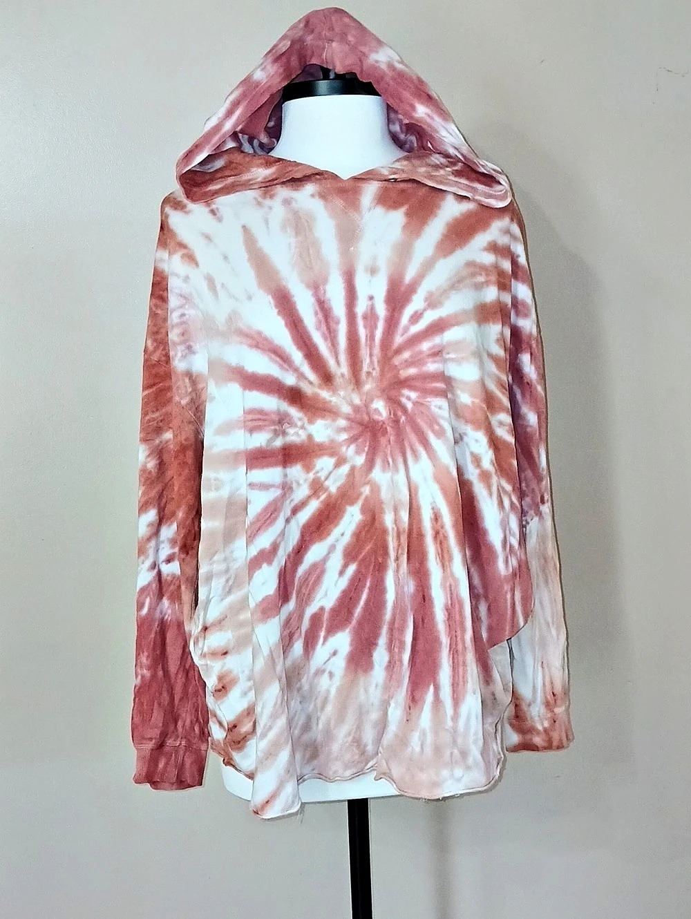 Tie-Dye Pullover Hoodie in Pink & White